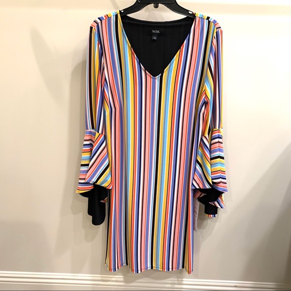 Striped MSK dress with fan sleeves - Picture 1 of 4